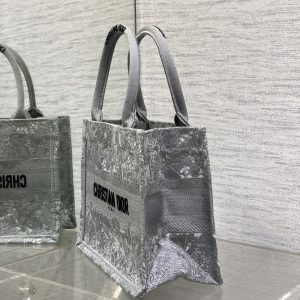 CD Small Dior Book Tote Scotland’s National Flower Pattern Grey Cotton