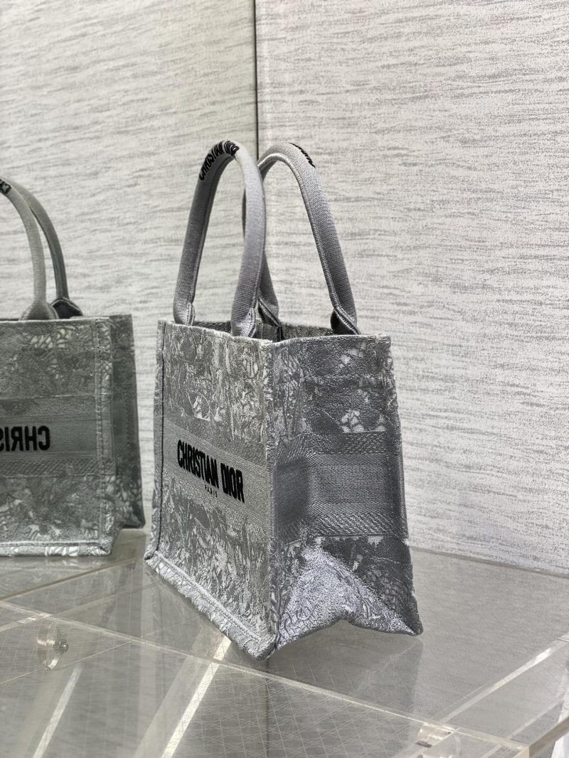 CD Small Dior Book Tote Scotland’s National Flower Pattern Grey Cotton