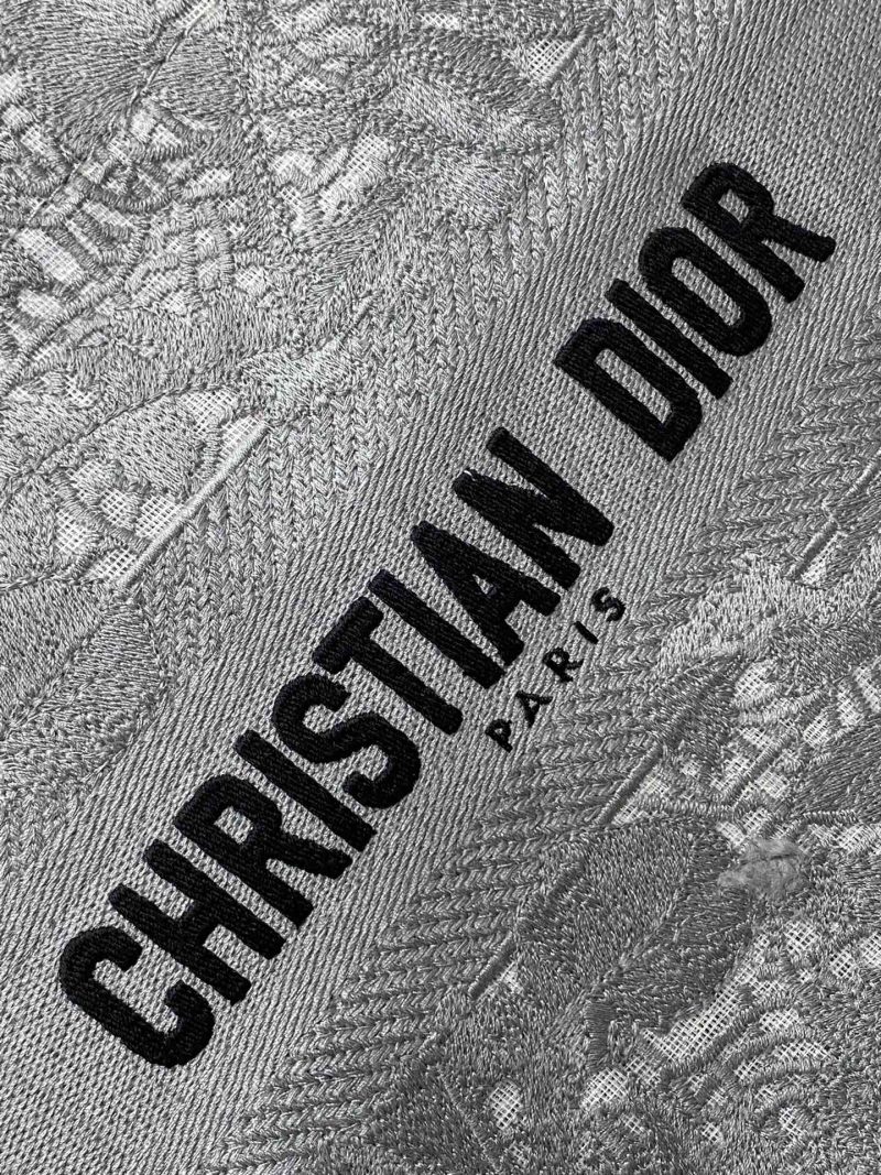 CD Small Dior Book Tote Scotland’s National Flower Pattern Grey Cotton