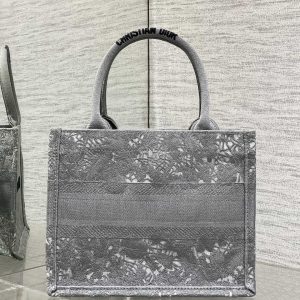 CD Small Dior Book Tote Scotland’s National Flower Pattern Grey Cotton