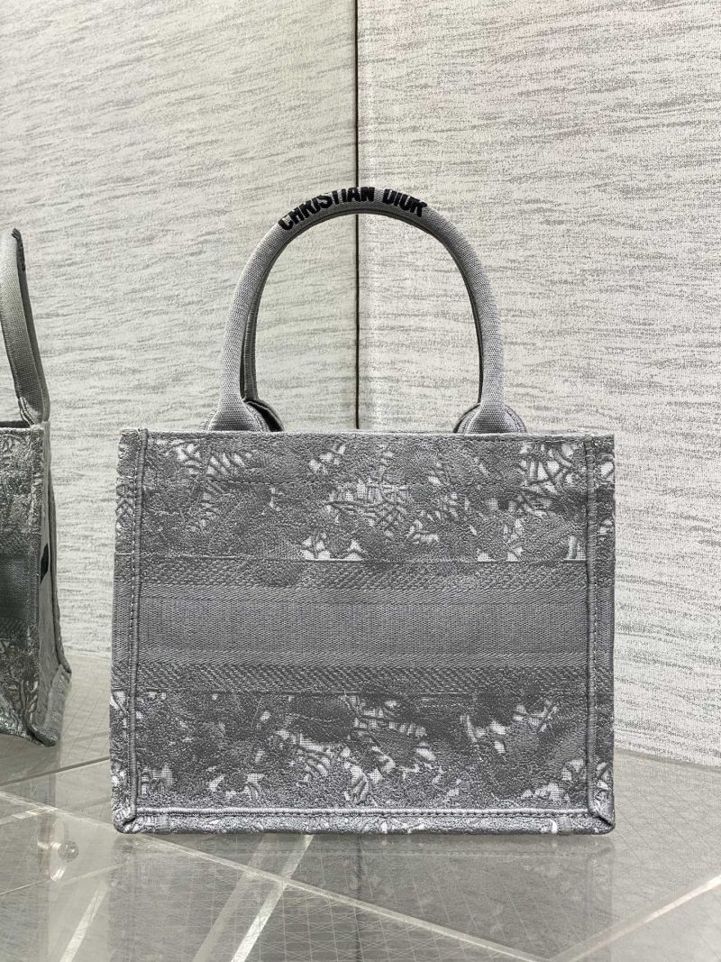 CD Small Dior Book Tote Scotland’s National Flower Pattern Grey Cotton