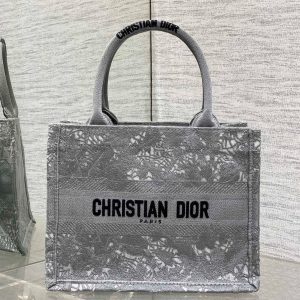 CD Small Dior Book Tote Scotland’s National Flower Pattern Grey Cotton