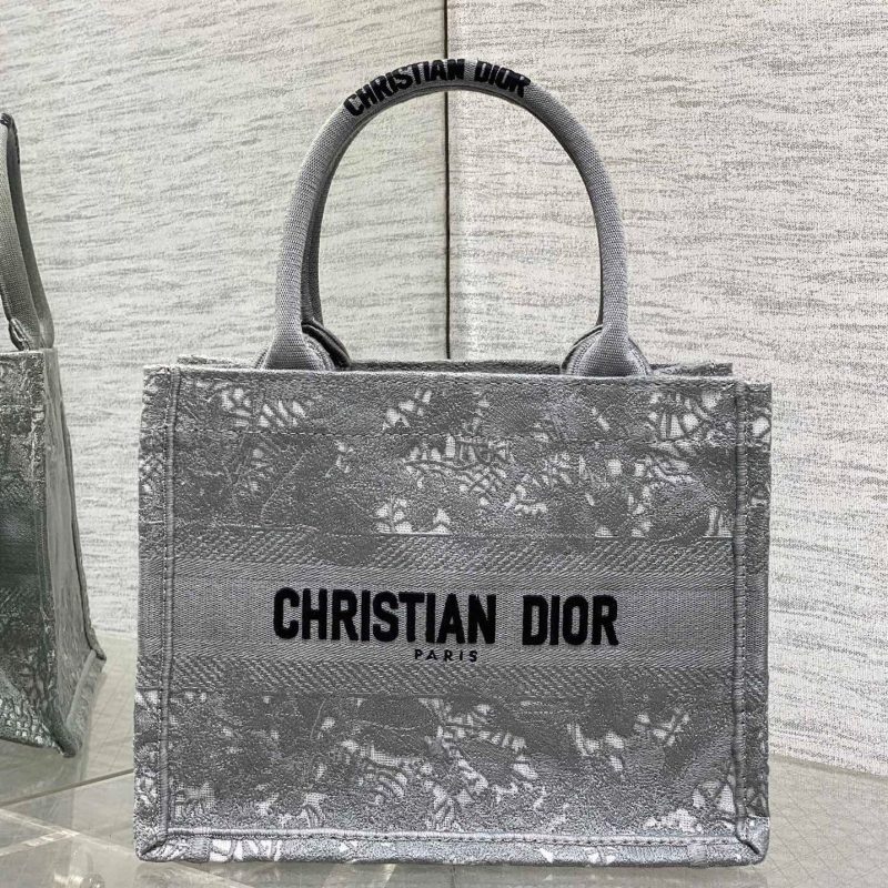 CD Small Dior Book Tote Scotland’s National Flower Pattern Grey Cotton