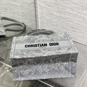 CD Small Dior Book Tote Scotland’s National Flower Pattern Grey Cotton