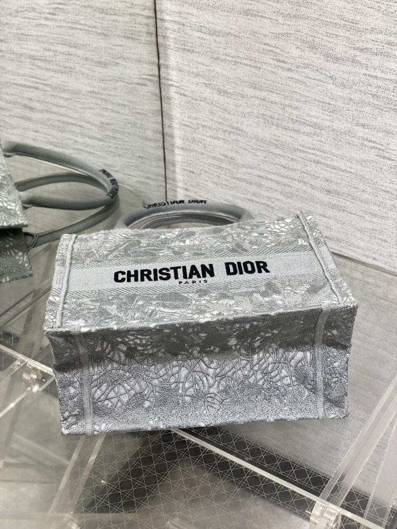 CD Small Dior Book Tote Scotland’s National Flower Pattern Grey Cotton