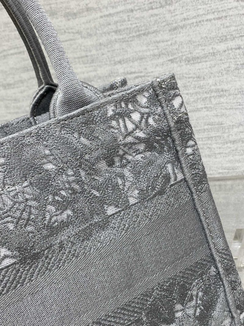 CD Small Dior Book Tote Scotland’s National Flower Pattern Grey Cotton