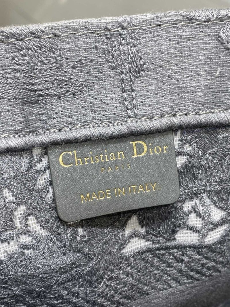 CD Small Dior Book Tote Scotland’s National Flower Pattern Grey Cotton