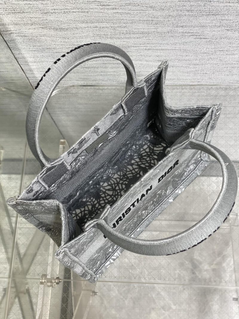 CD Small Dior Book Tote Scotland’s National Flower Pattern Grey Cotton