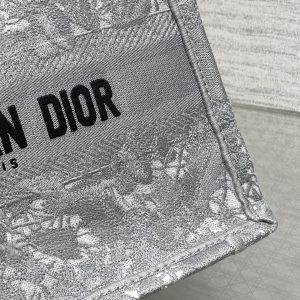 CD Small Dior Book Tote Scotland’s National Flower Pattern Grey Cotton