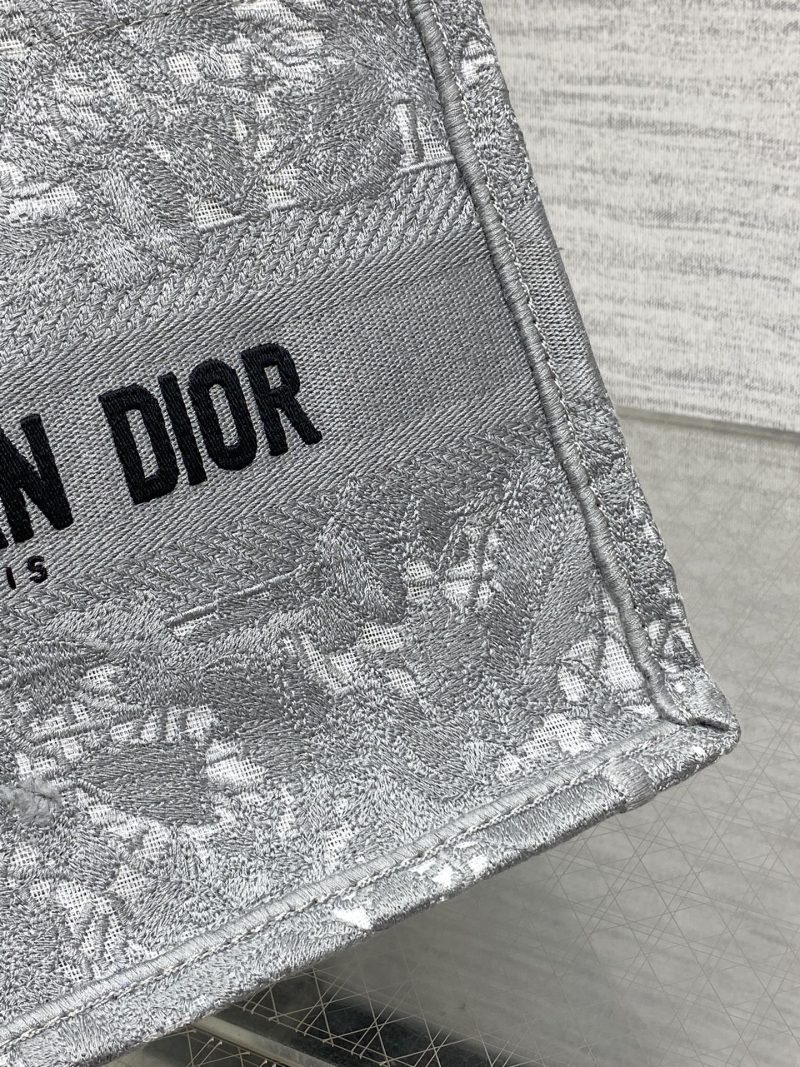 CD Small Dior Book Tote Scotland’s National Flower Pattern Grey Cotton