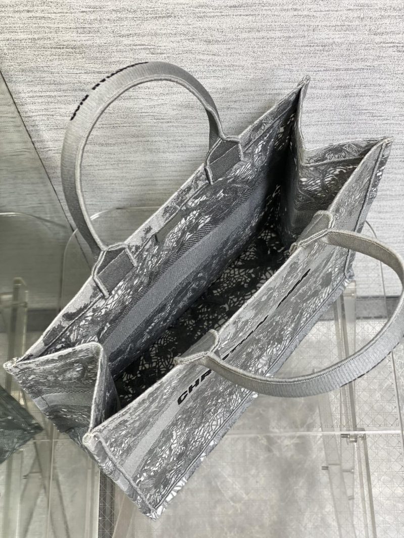 CD Large Dior Book Tote Scotland’s National Flower Pattern Grey Cotton