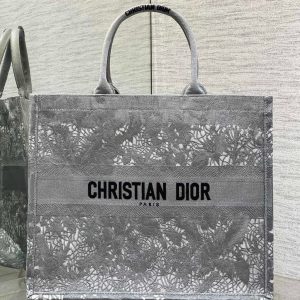 CD Large Dior Book Tote Scotland’s National Flower Pattern Grey Cotton