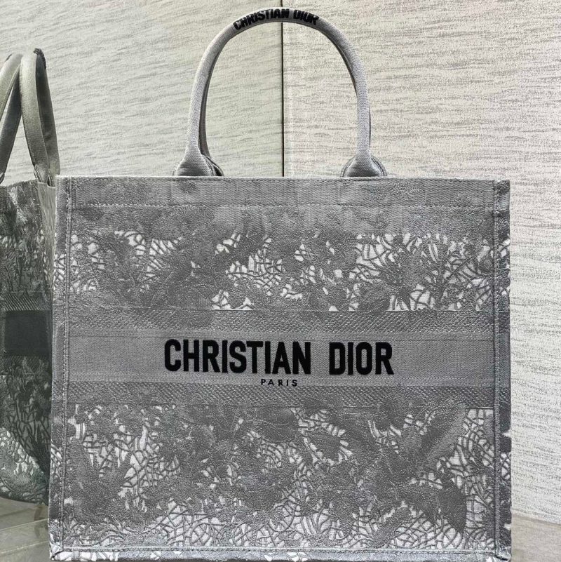 CD Large Dior Book Tote Scotland’s National Flower Pattern Grey Cotton