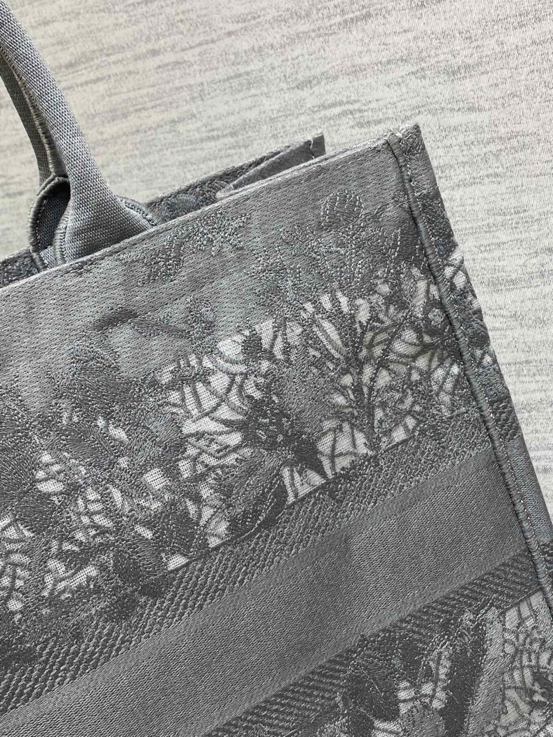 CD Large Dior Book Tote Scotland’s National Flower Pattern Grey Cotton
