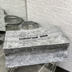 CD Large Dior Book Tote Scotland’s National Flower Pattern Grey Cotton