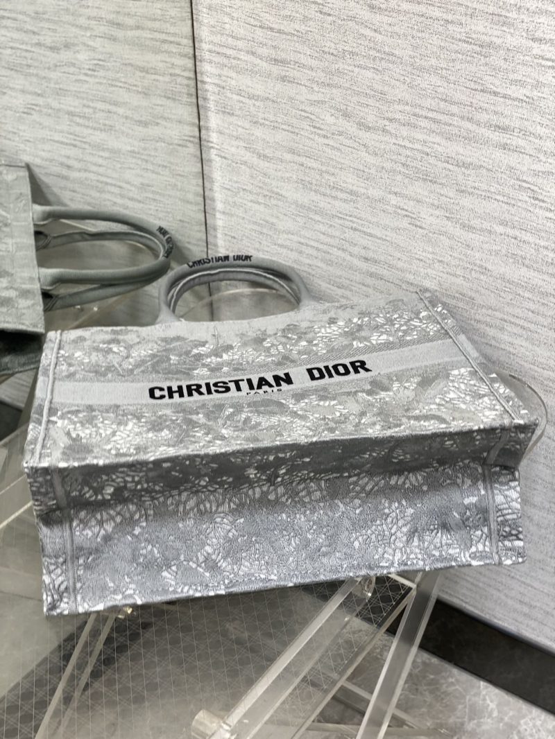 CD Large Dior Book Tote Scotland’s National Flower Pattern Grey Cotton