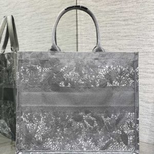 CD Large Dior Book Tote Scotland’s National Flower Pattern Grey Cotton