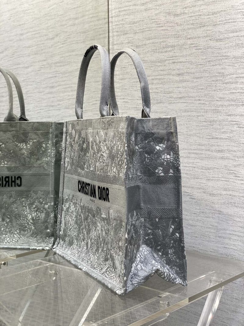 CD Large Dior Book Tote Scotland’s National Flower Pattern Grey Cotton
