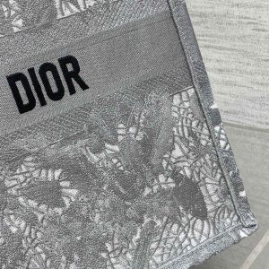 CD Large Dior Book Tote Scotland’s National Flower Pattern Grey Cotton