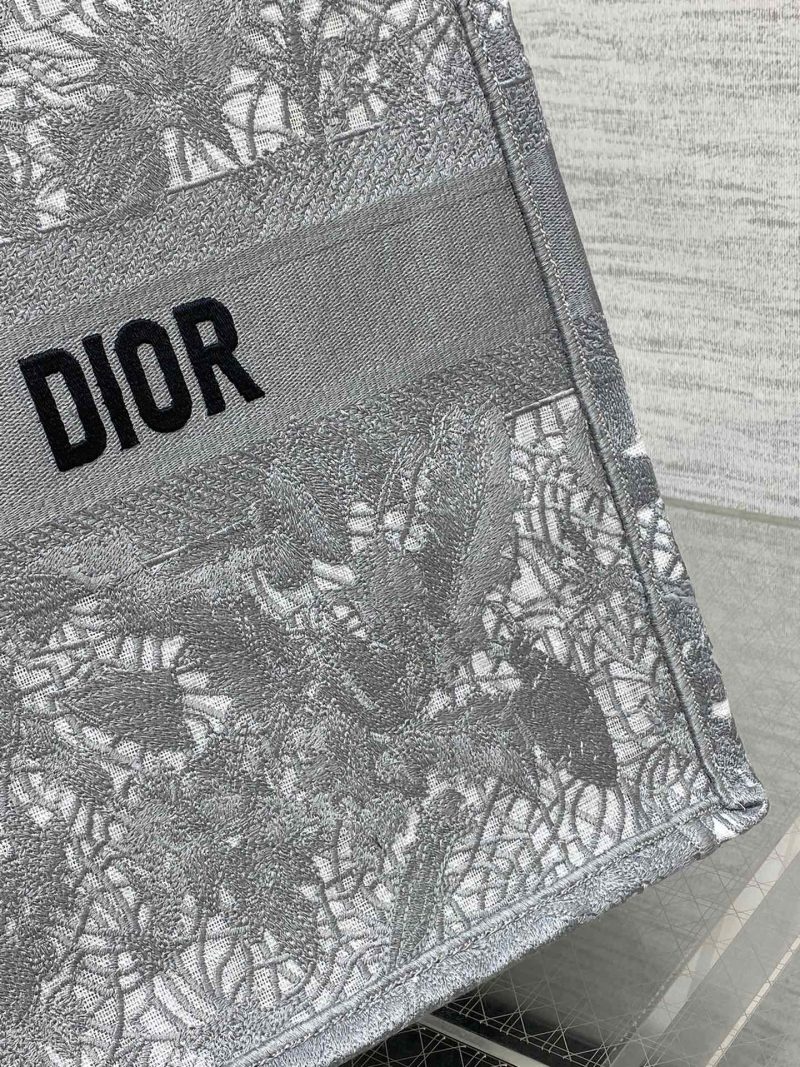 CD Large Dior Book Tote Scotland’s National Flower Pattern Grey Cotton