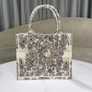 CD Book Tote 26.5 Beige White Canvas