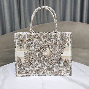 CD Book Tote 36.5 Beige White Canvas