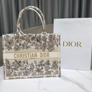 CD Book Tote 36.5 Beige White Canvas