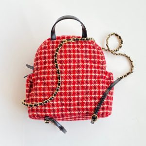 CC Houndstooth Backpack 28 Red Wool Tweed