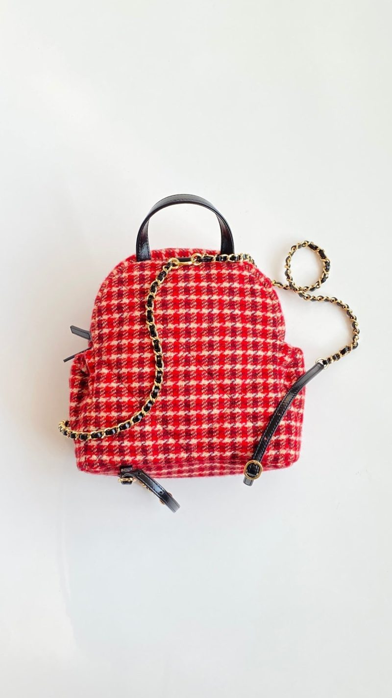 CC Houndstooth Backpack 28 Red Wool Tweed