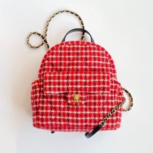 CC Houndstooth Backpack 28 Red Wool Tweed