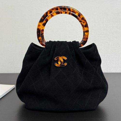 Chanel 2026 Pouch 24cm Black Tortoiseshell Suede Effect Plexi