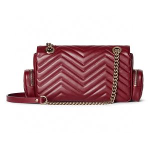 MARMONT SMALL MULTI-POCKET BAG 25 IN CURRANT RED CALFSKIN GOLD HARDWARE