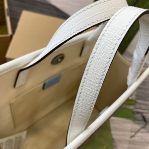 CHILDREN'S PUPPY PRINT TOTE BAG 28 IN BEIGE CANVAS AND WHITE CALFSKIN TRIM