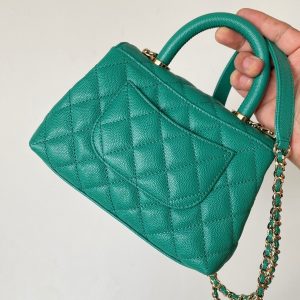 CC 25s Handle Bag 19 Pink Leather Green Caviar Gold Hardware