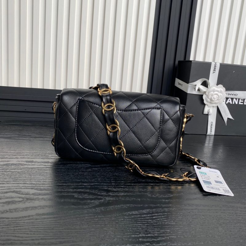 CC 24K Mini Flap Bag 24cm Black Lambskin Gold Hardware