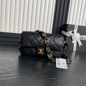 CC 24K Mini Flap Bag 24cm Black Lambskin Gold Hardware