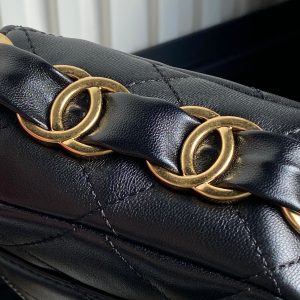 CC 24K Mini Flap Bag 24cm Black Lambskin Gold Hardware