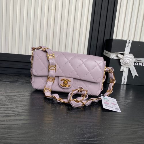 CC 24K Mini Flap Bag 21cm Light Violet Lambskin Gold Hardware