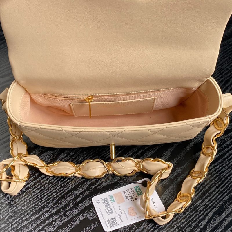 CC 24K Mini Flap Bag 21cm Beige Lambskin Gold Hardware