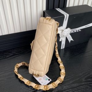 CC 24K Mini Flap Bag 21cm Beige Lambskin Gold Hardware