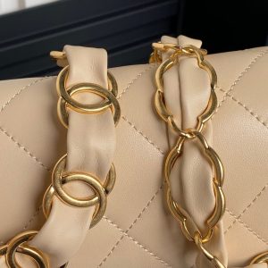 CC 24K Mini Flap Bag 21cm Beige Lambskin Gold Hardware