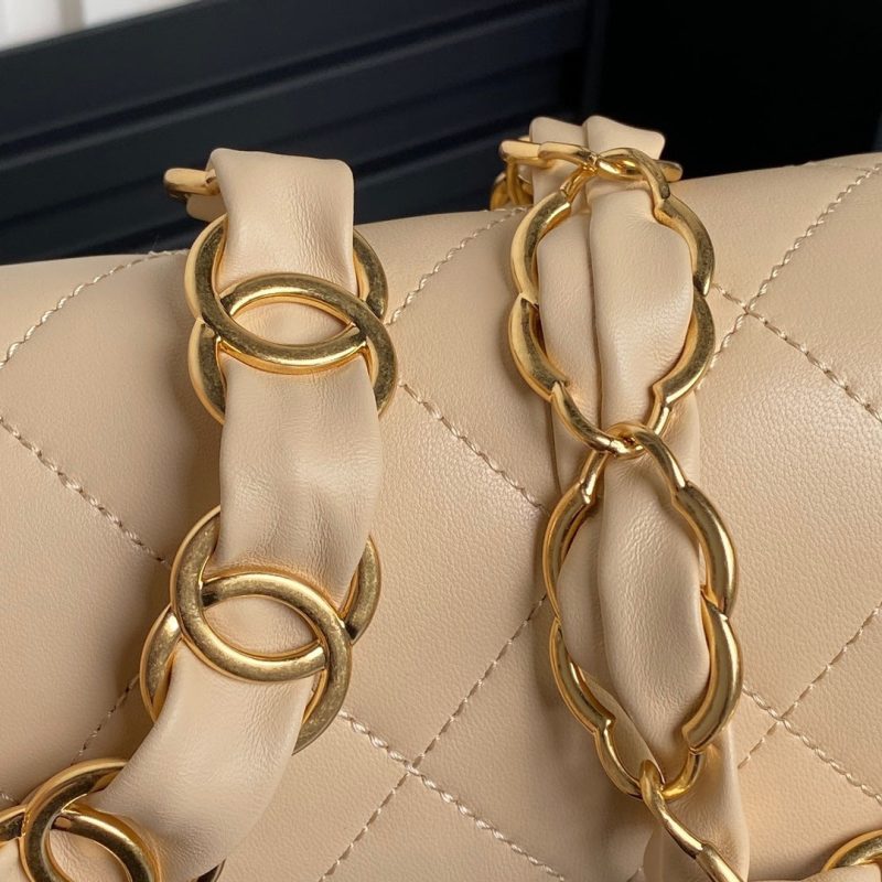 CC 24K Mini Flap Bag 21cm Beige Lambskin Gold Hardware