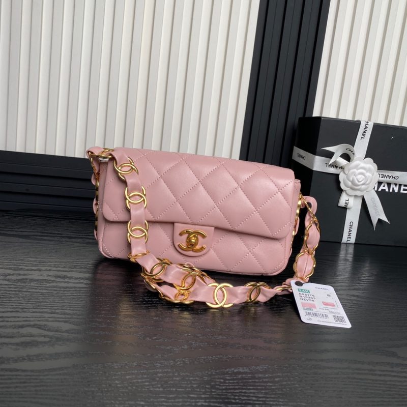 CC 24K Mini Flap Bag 21cm Pink Lambskin Gold Hardware