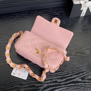 CC 24K Mini Flap Bag 21cm Pink Lambskin Gold Hardware
