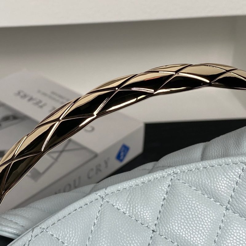 CC Coco Crush Handle Lunch Bag Light Blue Caviar Leather