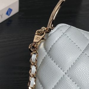 CC Coco Crush Handle Lunch Bag Light Blue Caviar Leather