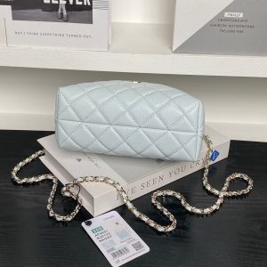 CC Coco Crush Handle Lunch Bag Light Blue Caviar Leather