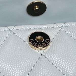 CC Coco Crush Handle Lunch Bag Light Blue Caviar Leather