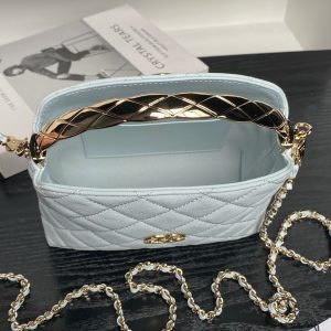 CC Coco Crush Handle Lunch Bag Light Blue Caviar Leather