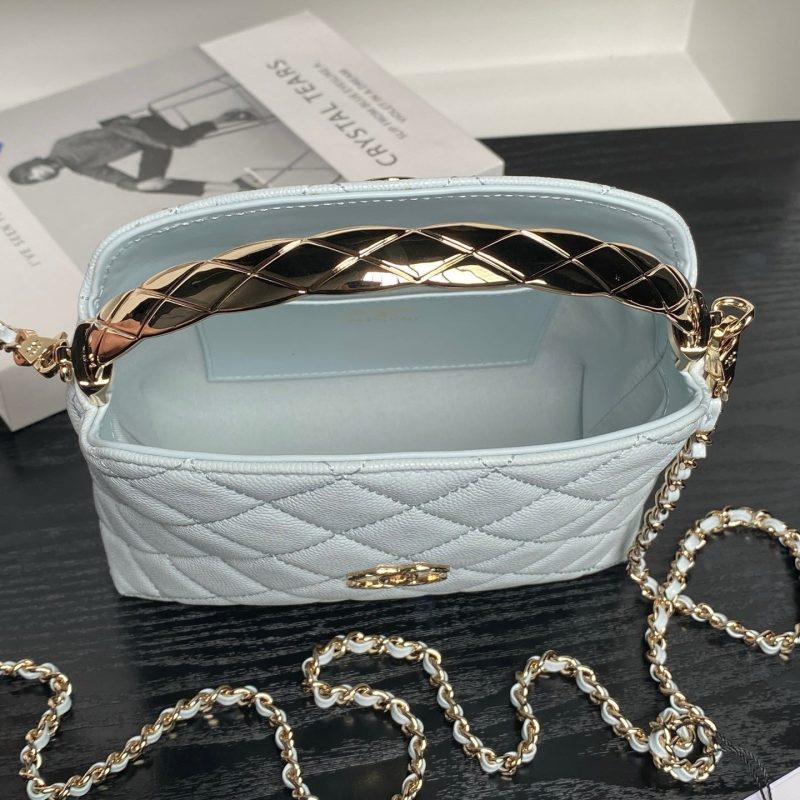 CC Coco Crush Handle Lunch Bag Light Blue Caviar Leather